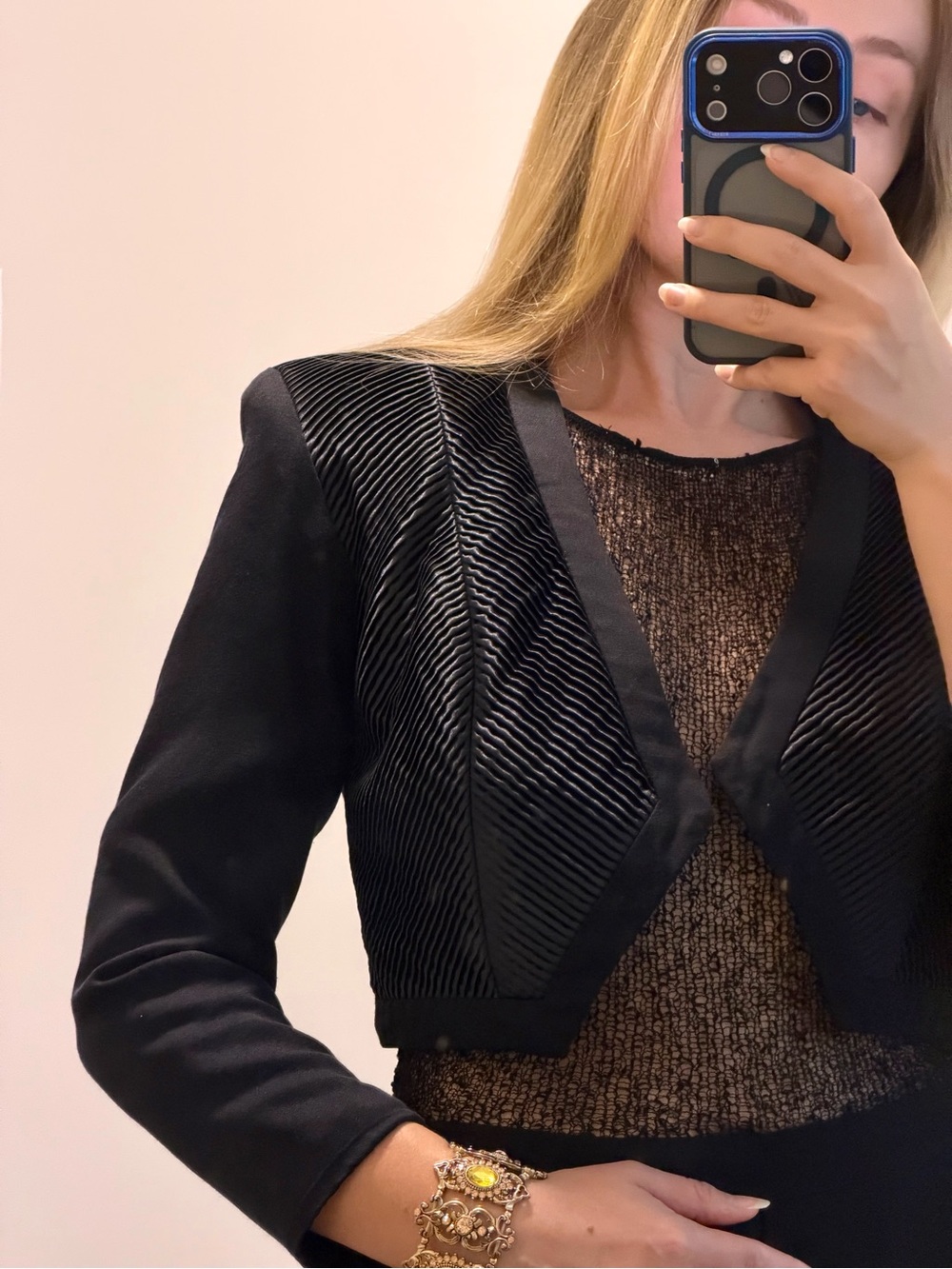 Vintage Lori Ann Canada Cropped Bolero Blazer Pleated Chevron 80s 90s Size 6